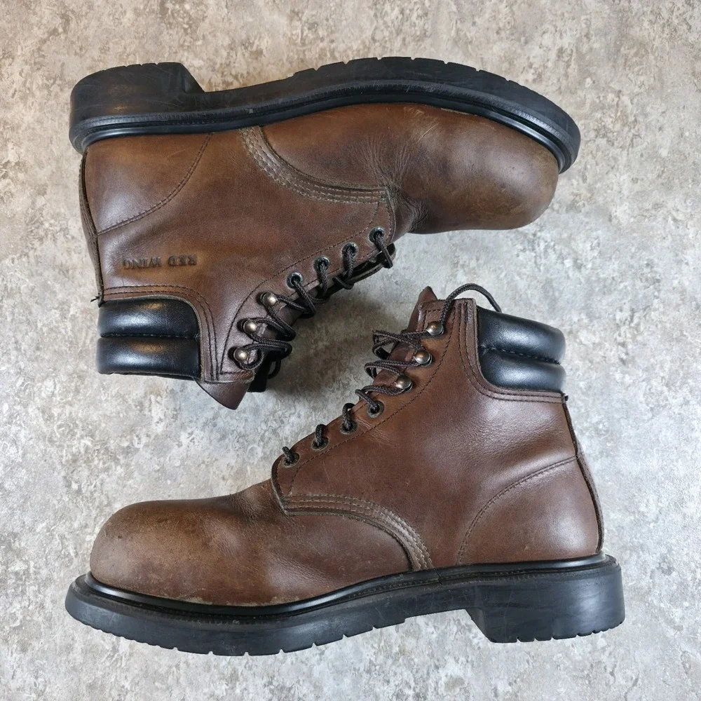 Vintage Red Wing Boots Men's 8.5 D Brown Leather Safety Steel Toe USA Made 2245